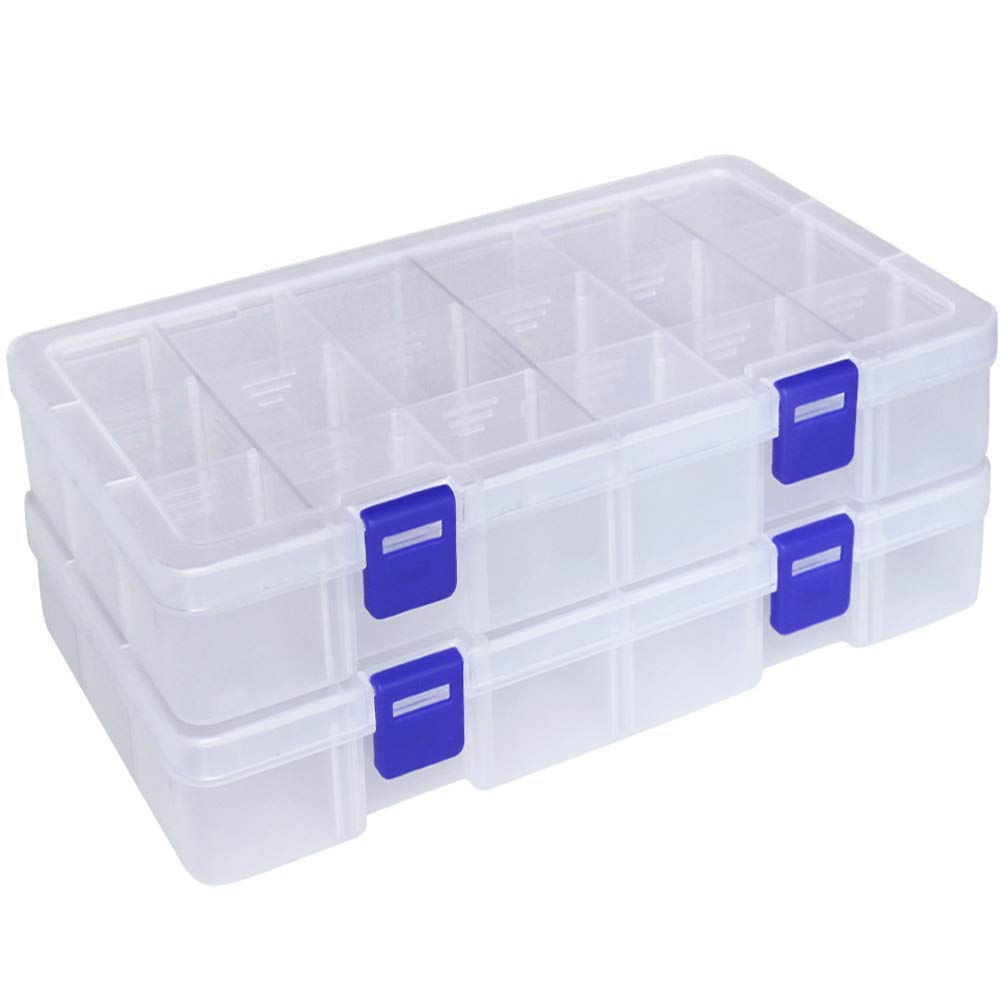 DUOFIRE Plastic Organizer Storage Box, Adjustable Divider, 18 Grids, 2 Pack | Cl