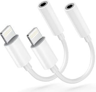 Apple MFi Certified Lightning to 3.5mm Headphone Jack Adapter -Premium Audio Quality & DAC Chip for Music Listening Car, Gym, Home Office, Compatible with iPhone 14/13/12/11/X/8/7 2Pack (White)