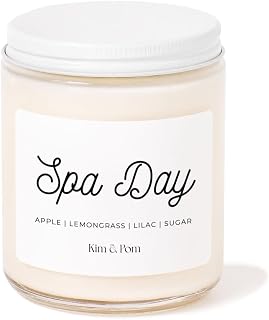 Kim and Pom Spa Day Scented Candle for Stress Relief - 100% Soy Wax, 8 oz in Glass Jar | Gift Ideas for her, Holiday Gift for Women, Gift for Mom