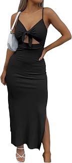 LYANER Women's Tie Knot Cut Out Sexy Maxi Dress