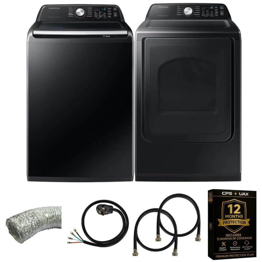 Samsung Smart 4.7 Cu Ft Top Load Washer & 7.4 Cu Ft Electric Dryer, Sensor Stops