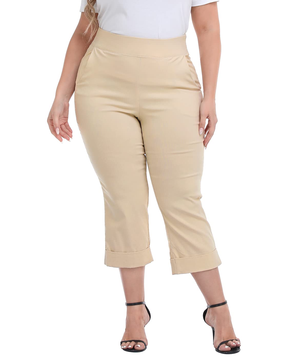HDE Women's Plus Size Pull-On Capris