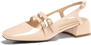 Coutgo Mary Jane Women's Closed Square Toe Chunky Low Heel Wedding Dress Pumps