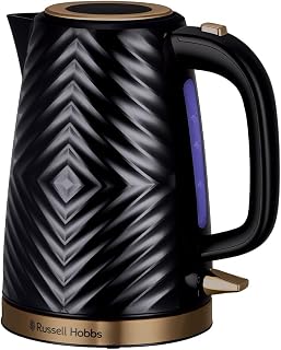 Russell Hobbs Groove Electric Kettle, 1.7L, Fast Boil, Black, 26380 | Textured Plastic with Brushed Gold Accents, Removable Washable Anti-scale Filter, Push to Open Lid, Perfect Pour Spout