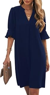 Womens Summer Ruffle Short Sleeve V Neck Shift Dress