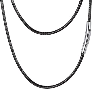 PROSTEEL Black Cord Chain Necklace 2 mm for Men and Women Polyester Faux Leather Chain with Stainless Steel Clasp Chain Length 41 cm to 76 cm
