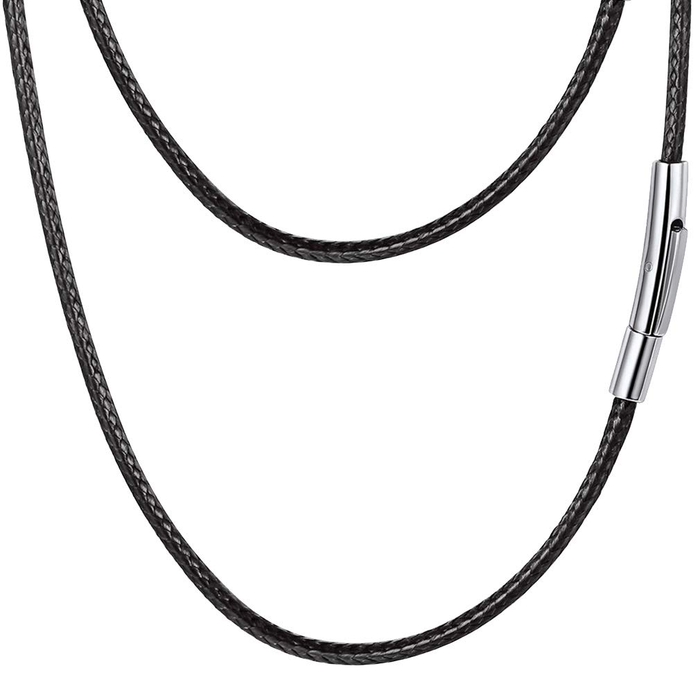 PROSTEEL Black Cord Chain Necklace 2 mm for Men and Women Polyester Faux Leather
