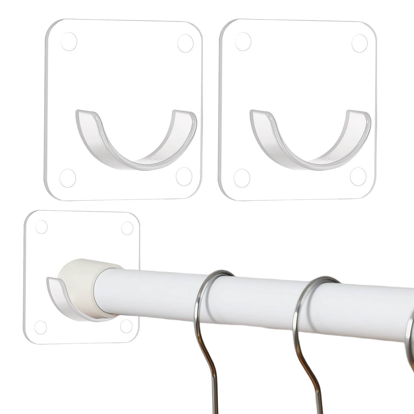 Self Adhesive Shower Curtain Rod Holder, Curtain Rod Bracket, No Drilling, Wall 