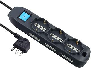 Electraline 62019 Power Strip 9 Seater 3 Multipurpose Schuko 10/16A + 6 Bivalents 10/16A-Cable, Black, 1.5 m