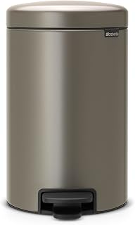 Brabantia NewIcon Pedal Bin 12L (Platinum) Soft-Closure Rubbish Waste Bin, Removable Inner Bucket + Bin Bags
