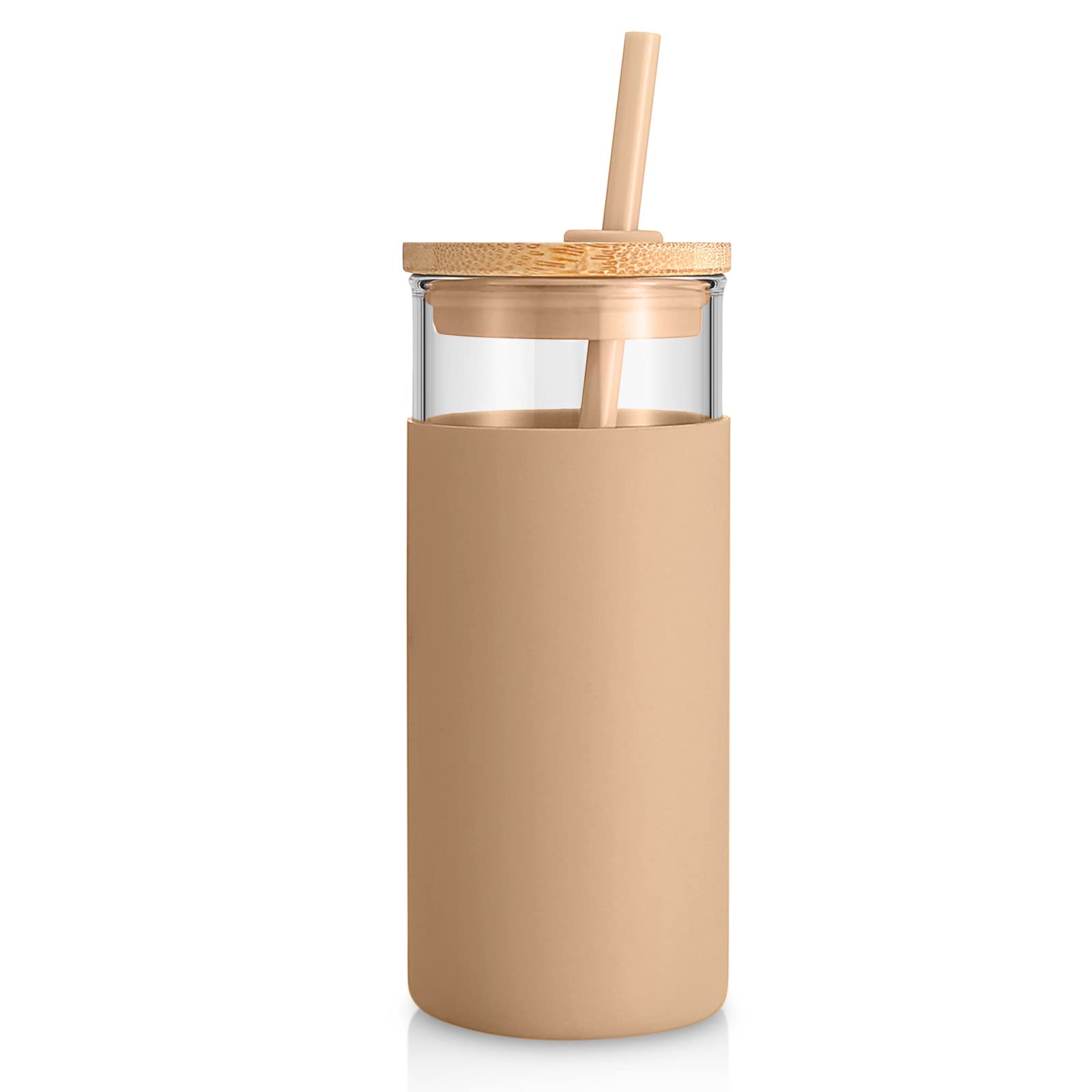 Tronco 20 oz Glass Tumbler with Lids and Straws, Reusable Iced Coffee Cups | Bor