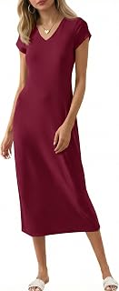Wenrine Womens Short Sleeve T-Shirt Dress V Neck Summer Casual Midi Dresses