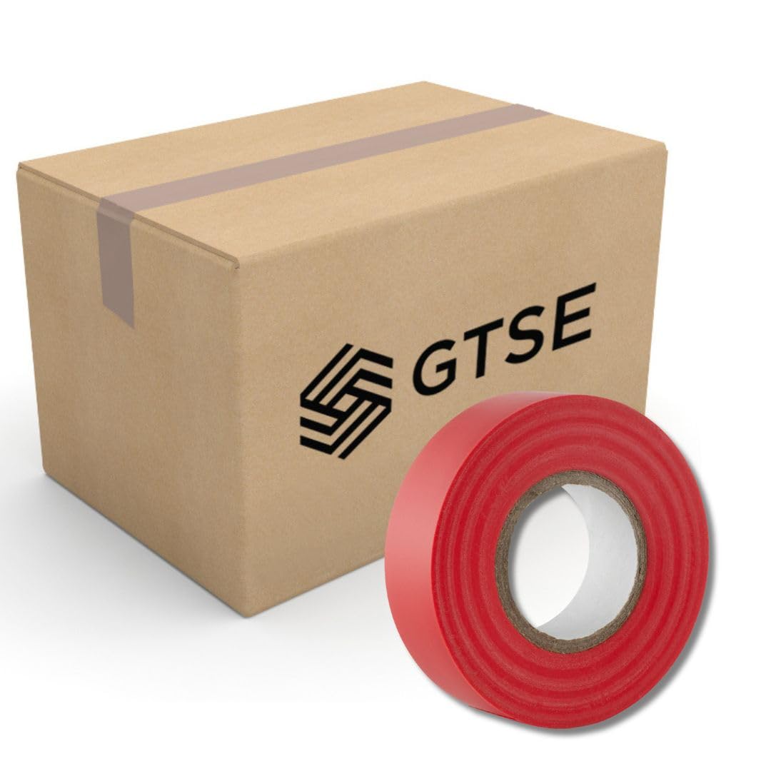 GTSE Red Electrical Tape, 19mm x 20m, Bulk Box of 50 Rolls, Strong Self-Adhesive