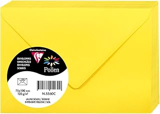 Clairefontaine 5560C - Pack of 20 Gummed Envelopes - Size 7.5 x 10 cm - 120 g/m² - Sun Yellow - Invitations Events and Correspondence - Pollen Range - Smooth Premium Paper