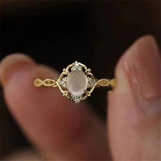 Elegant Lady's Wedding Ring with Oval Imitation Moonstone Graceful Gold Color Jewelry for Engagement