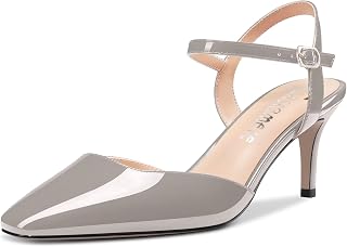 Castamere Women's Stiletto Mid Heel Square Toe Pumps Ankle Straps Slingback Wedding Office Dress 6.5 CM Heels