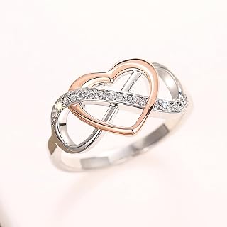 Fashion Two-tone Style Heart Love Ring Female Wedding Band with Bright CZ
