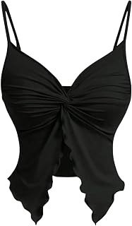 BEAUDRM Women's Y2K Twist Front Crop Tops Ruffle Ruched Going Out Tops