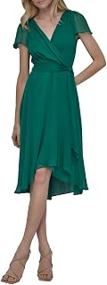 DKNY Women's Flutter Sleeve Surplice Tie Fit & Flare Midi Dress
