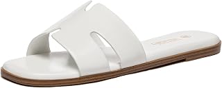Rihero Flat Sandals Women Dressy Comfortable Slip On Leather Slide Sandals