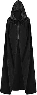 ODOCARE 59Inch Velvet Cloak with Hood for Men & Women, Hooded Cape Cloak Unisex Halloween Witch Vampire Wizard Raven Cosplay Costume(black,L)