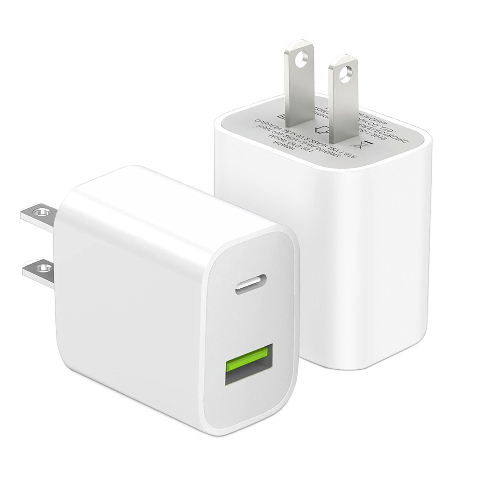 2 Pack USB C Charger Block, Dual Port Type C Wall Charger Fast Charging 20W Powe