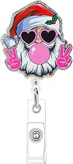 Christmas Badge Reel Retractable Pink Funny Santa Nurse Badge Reels Christmas Badge Holder Retractable with Id Clip for Nurse Nursing Holiday Acrylic Alligator Clip for Doctor Workers Office