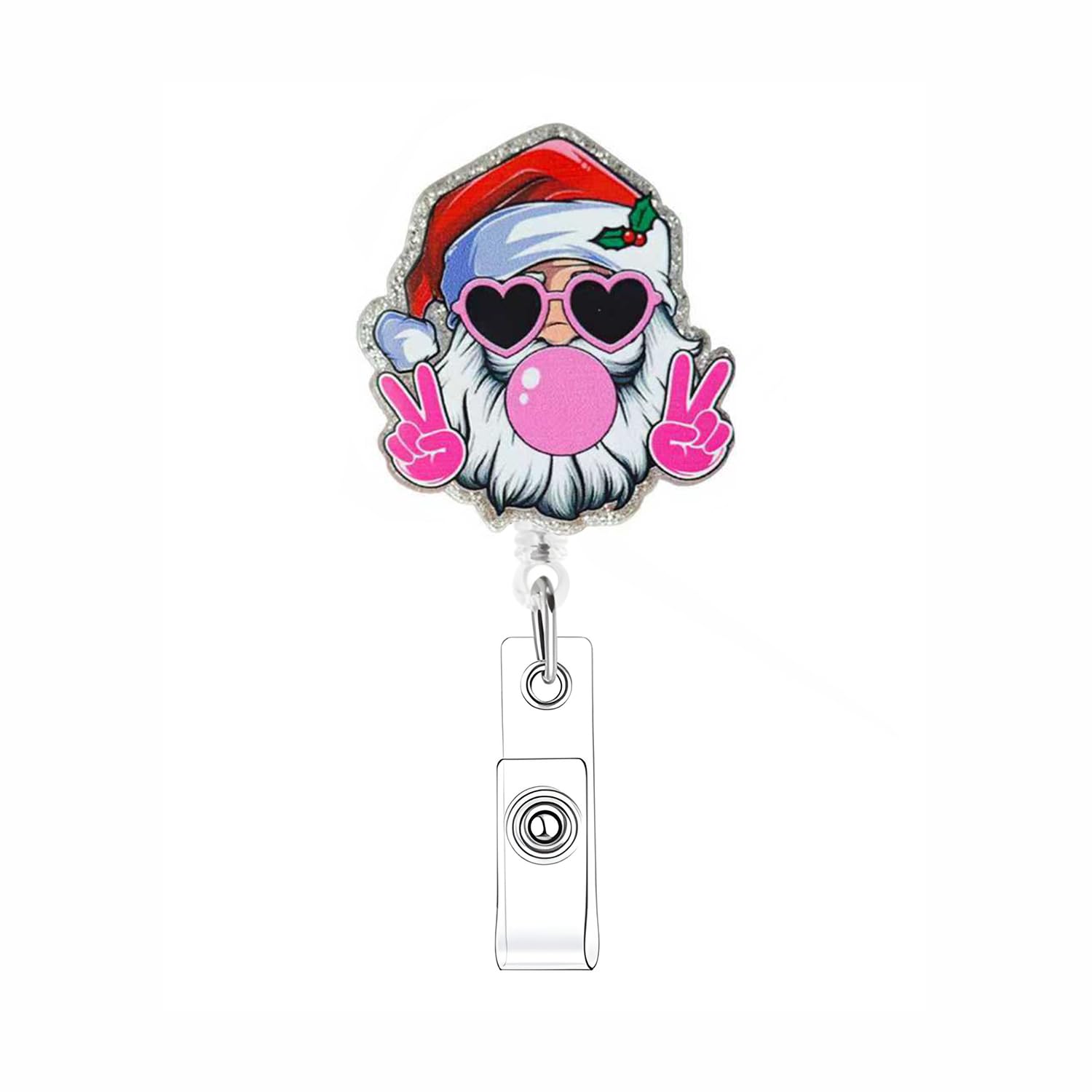 Christmas Badge Reel Retractable Pink Funny Santa Nurse Badge Reels Christmas Ba