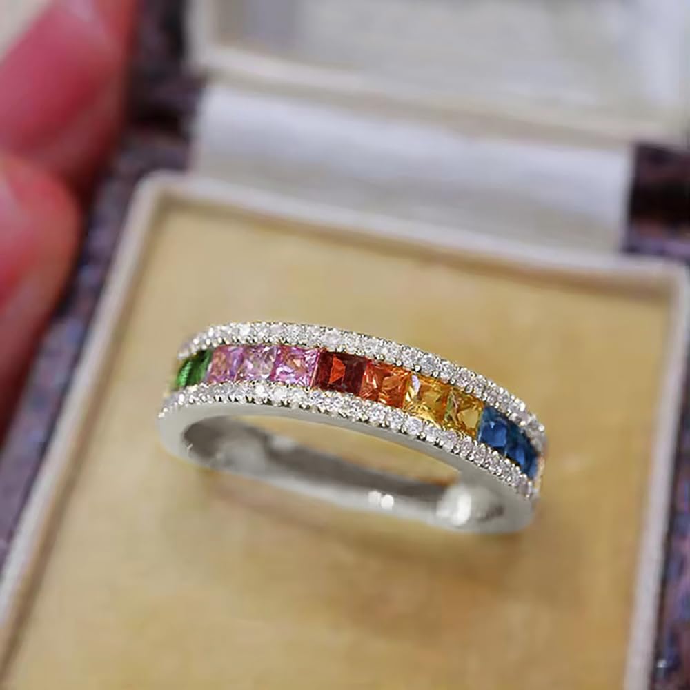 Rainbow Cubic Zirconia Rings for Women Luxury Wedding Band Jewelry