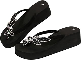 WDIRARA Women's Sparkly Rhinestone Wedge Flip Flops Thong Platform Sandals