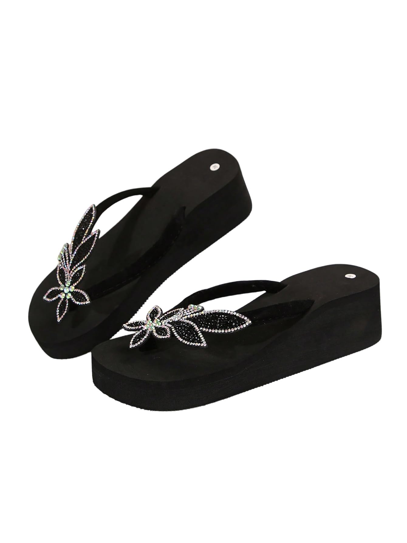 WDIRARA Women's Sparkly Rhinestone Wedge Flip Flops Thong Platform Sandals