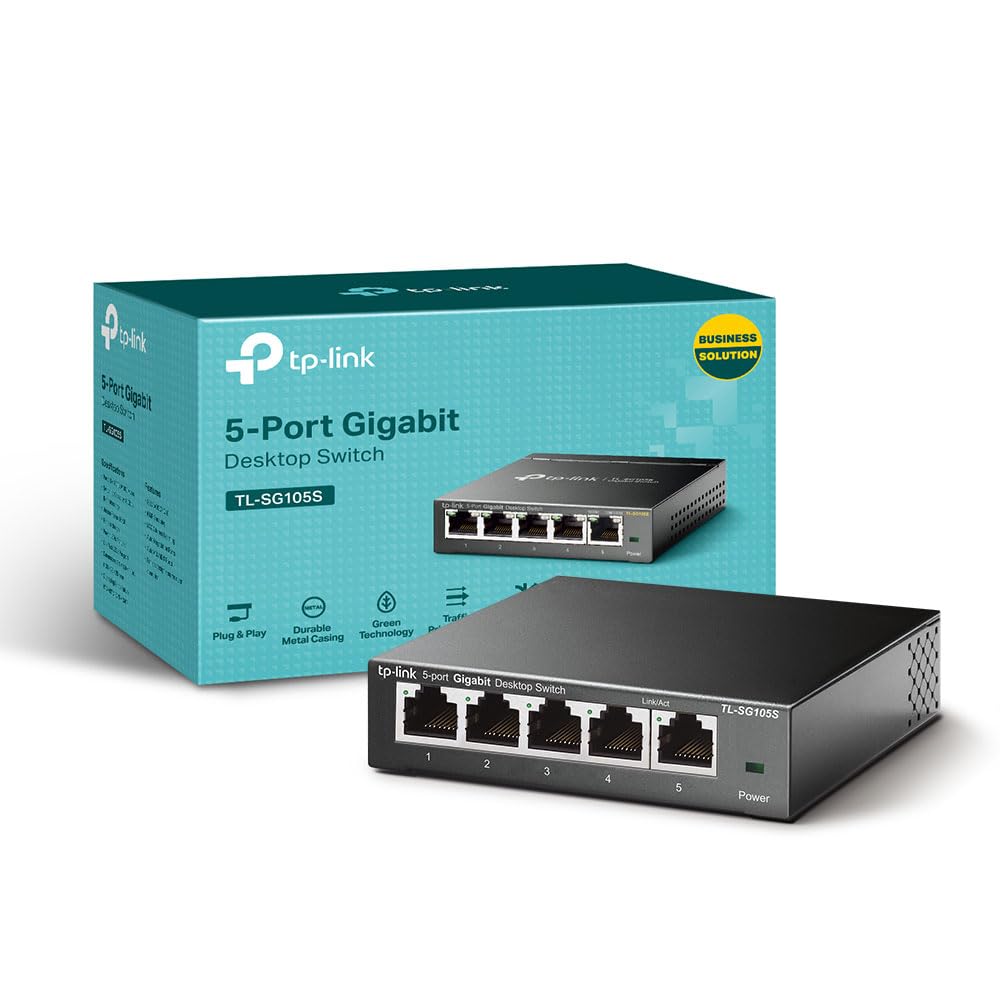 TP-Link TL-SG105S, 5 Port Gigabit Ethernet Network Switch, Ethernet Splitter, Hu