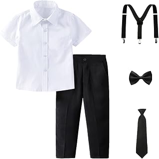 amropi Boys' Outfits and Matching Short Sleeve Shirt and Trousers and Tie for 3-12 Years