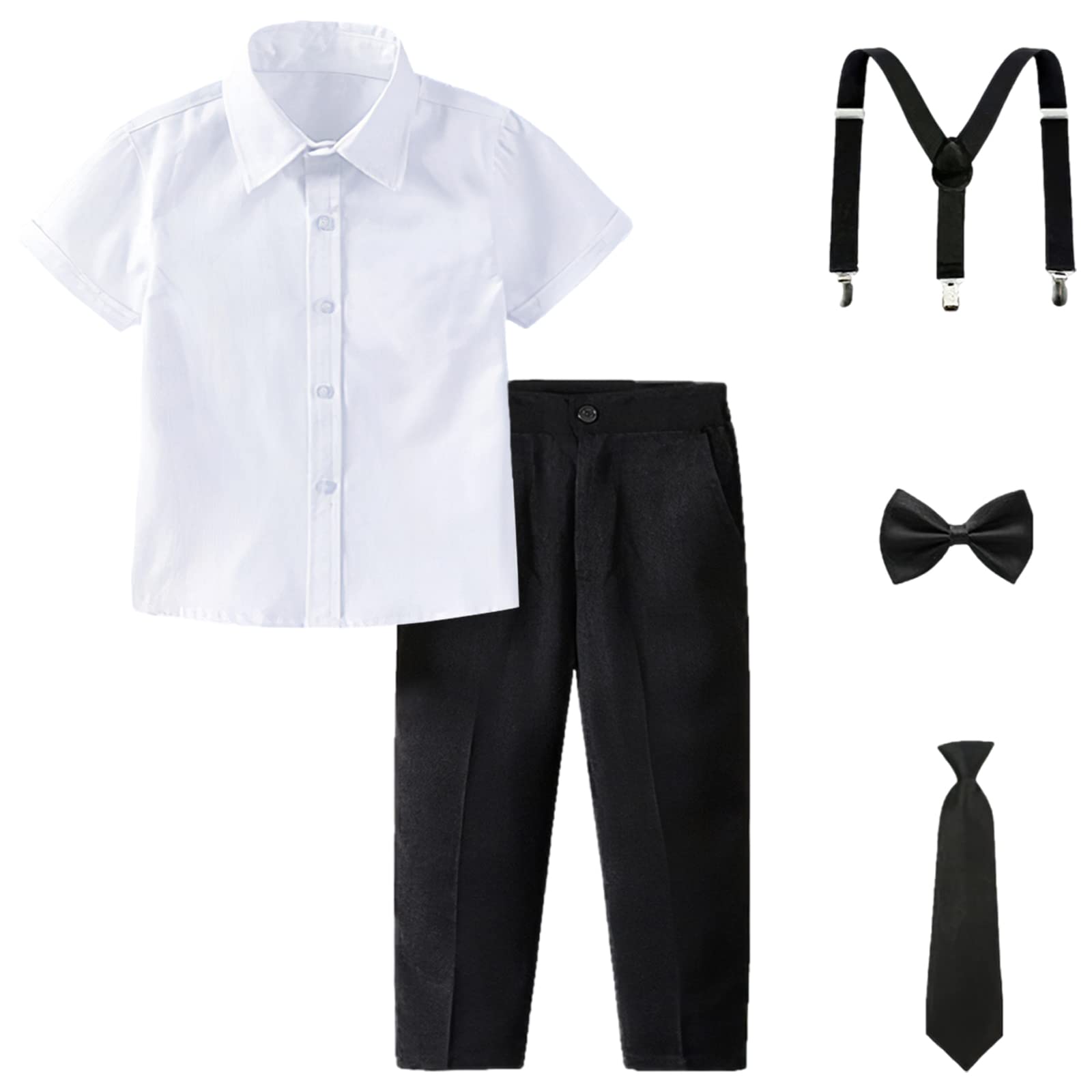 amropi Boys' Outfits and Matching Short Sleeve Shirt and Trousers and Tie for 3-