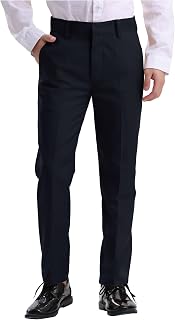 Pantalones de vestir para niños con cintura ajustable, pantalones de uniforme frontal plano 5T-20Y