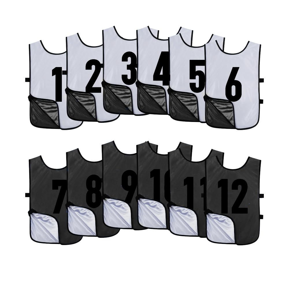 Saaifuu 12 Pack Reversible Numbered Pinnies, Double Sided Scrimmage Vest,Team Pr