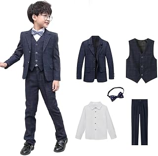 §ｚｚ．ｌｕｘｉ Boys' Formal Suit, Kids' Clothing, 6-Piece Set, Jacket, Vest, Pants, Bow Tie, Necktie, Brooch, Recitals, Weddings, Ceremonies, Entrance Ceremonies, Graduations, Boys, Purple, Navy, 90-170 cm