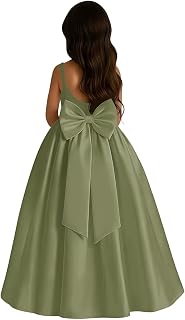 Satin Flower Girl Dress with Big Bow Elegant Sleeveless A-Line Ball Gowns Formal Communion Wedding Party Dresses