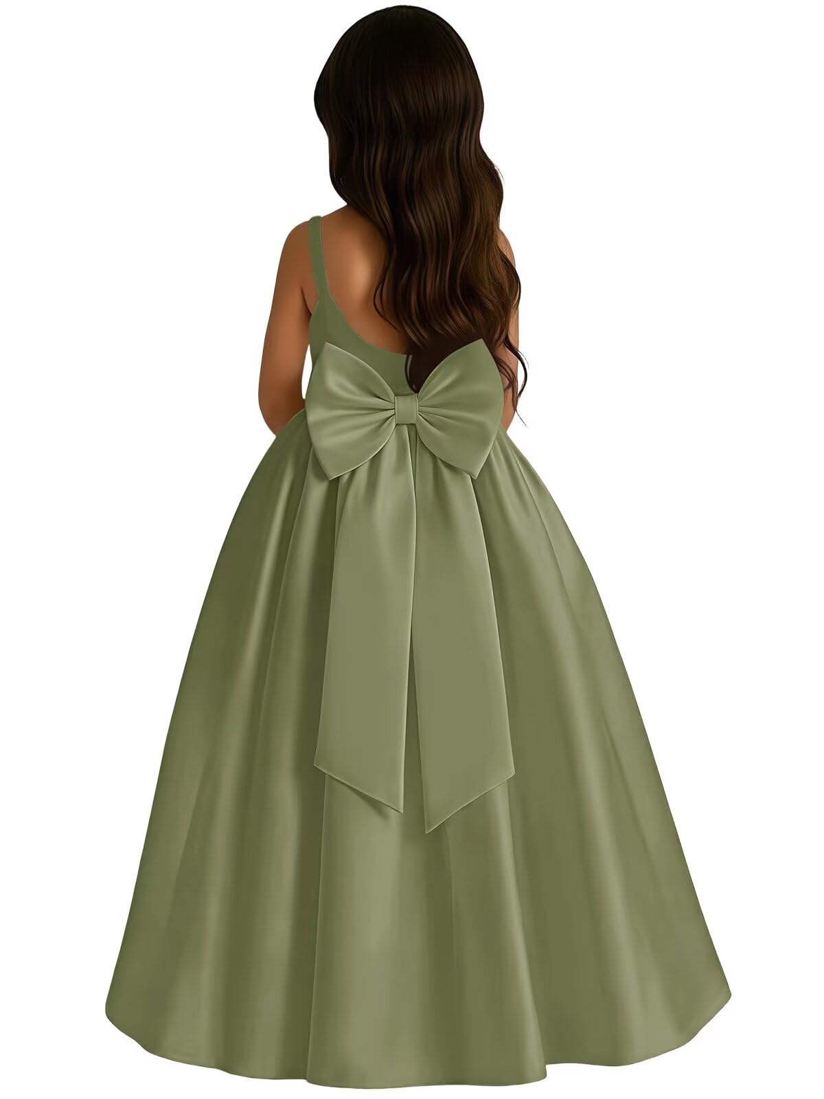 Satin Flower Girl Dress with Big Bow Elegant Sleeveless A-Line Ball Gowns Formal