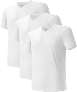 Ultra-Soft Undershirts for Men MicroModal V-Neck T-Shirts 3 Pack, White, Medium