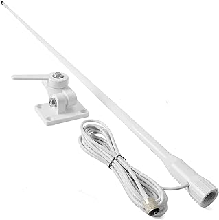 UAYESOK VHF Marine Base Antenna 48 Inch Fiberglass Boat Antenna | Waterproof, 7m RG-58U Cable, Adjustable Ratchet Fixed Mount