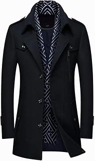 INVACHI Men's Wool Blend Coat Winter Trench Coat, Single Breasted Pea Coat