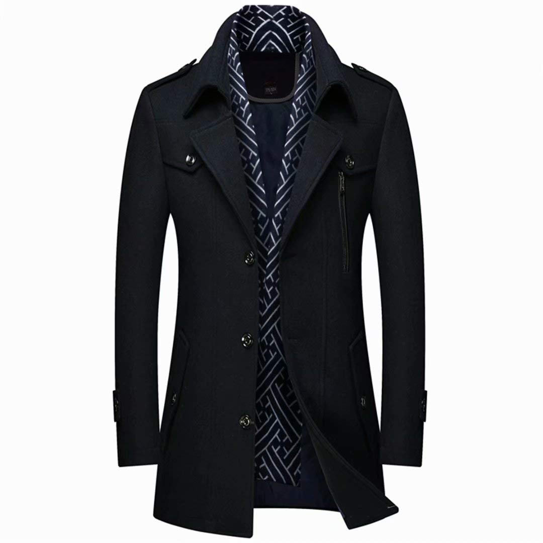 INVACHI Men's Wool Blend Coat Winter Trench Coat, Single Breasted Pea Coat