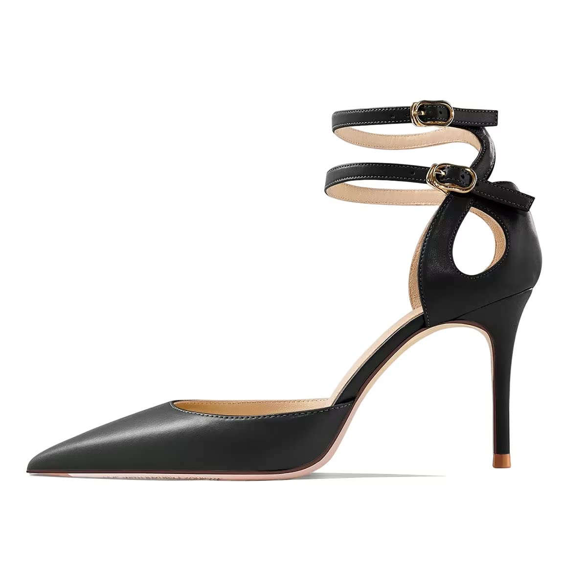 Saekcted Women Needle High Heel Heel Closed Pointed Toe Sandals Straps Ankle Two