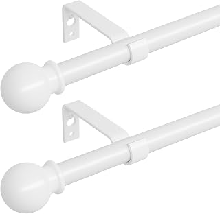 2 Pack Curtain Poles, White Curtain Pole for Eyelet Curtains 80 to 152 cm, Adjustable Curtain Rod with Brackets for Voile, Bedroom, 16mm Diameter Thin Metal Curtain Pole