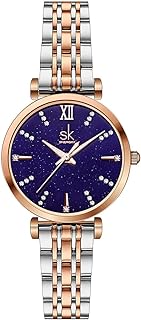 SK Classic Women Watches Fashion Ladies Dress Watch Solid Stainless Steel Band Genuine Leather Strap