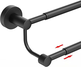 BESy Adjustable 16-26 Inches Double Towel Bar for Bathroom Towel Holder | SUS304 Stainless Steel Hotel Style Wall Mount with Screws Hand Towel Bar Towel Rack Rod Hanger, Matte Black Finish