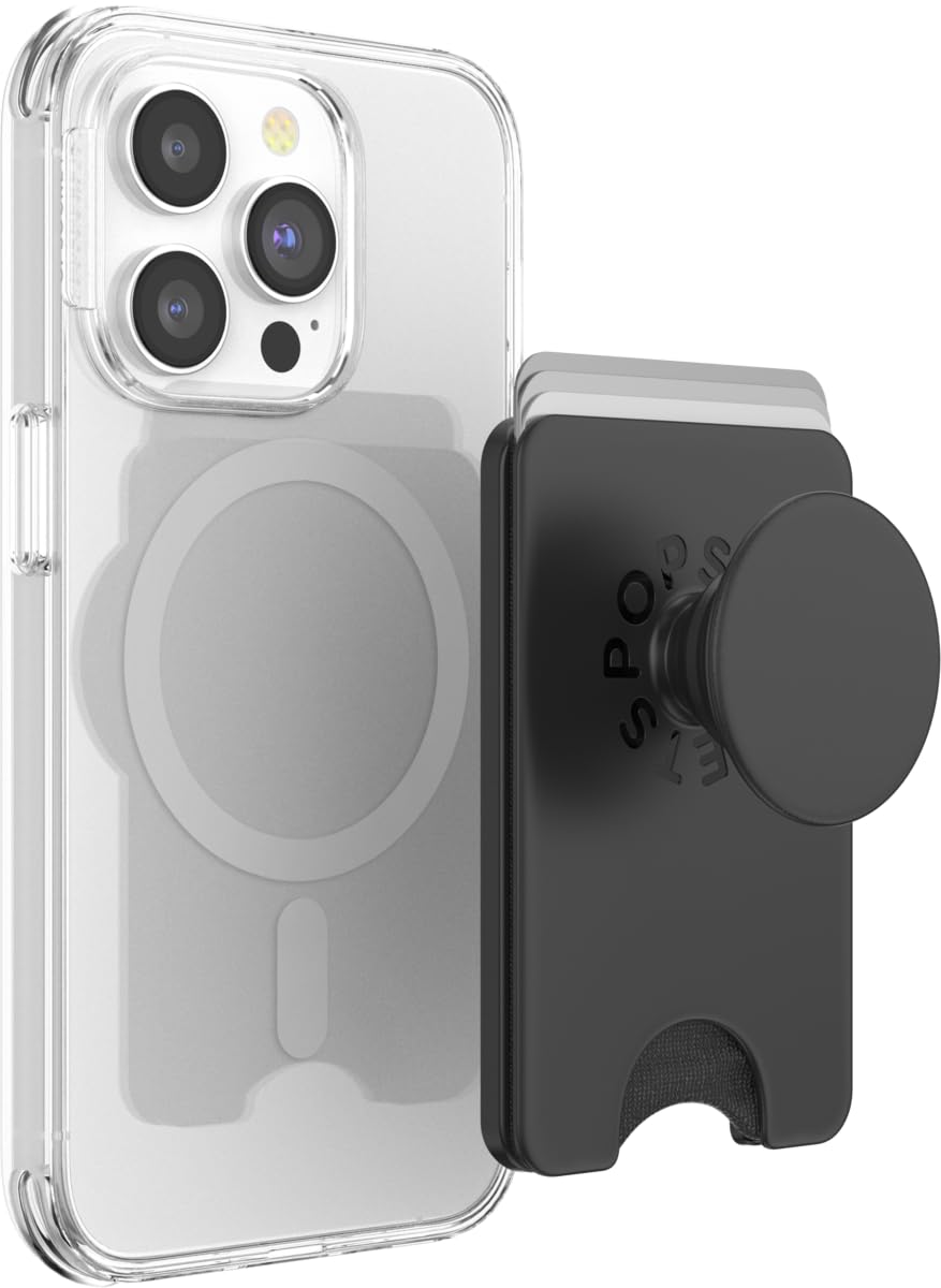 PopSockets Phone Wallet for MagSafe with Grip- Black | PopWallet, Holds 3 Cards,