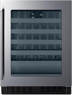 Summit 24” Built-In Wine Cellar, ADA Complaint, Stainless Steel - ASDW2412 | 18” shallow depth wine cooler with 33-bottle capacity, digital controls, a reversible glass door, and factory-installed lock