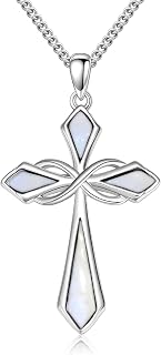 Genuine Turquoise Cross Necklace for Women Infinity 925 Sterling Silver Green Stone Pendant Jewelry for Her Wife Mom Sister Girlfriend